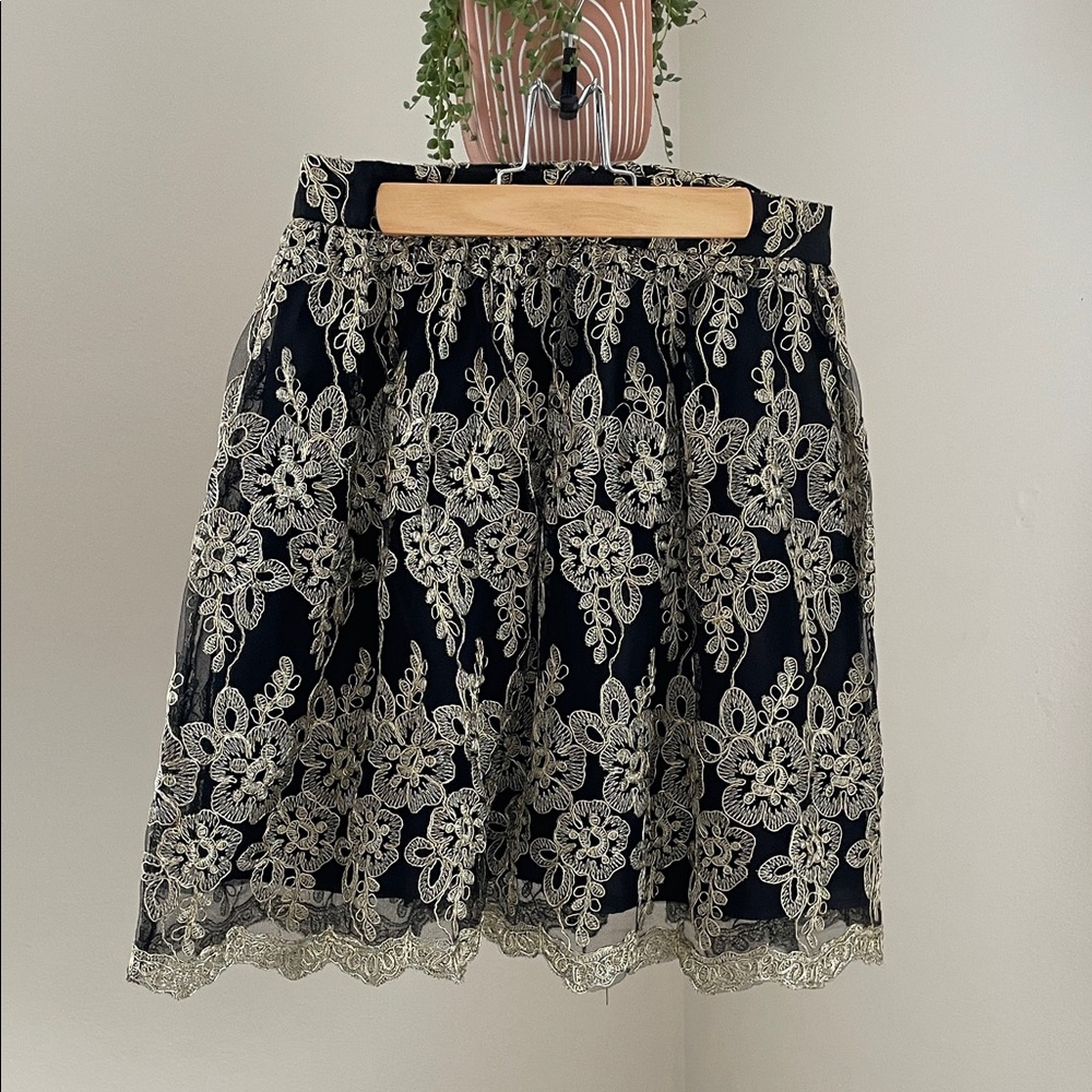 Buttons Black and Cream A-Line Skirt